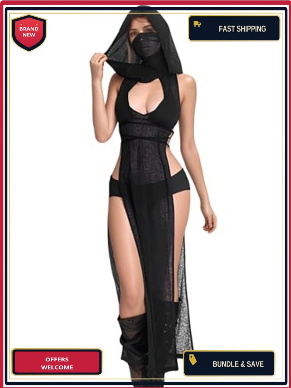 Goth Rave Cutout High Slit Sheer Hooded Maxi Dress